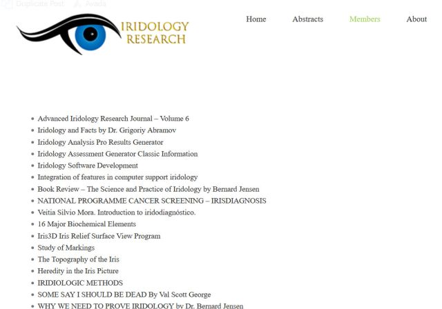 List of research articles and papers on iridology.